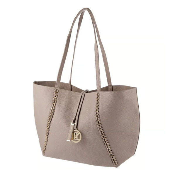 NWT Badgley Mischka Women's Large Decorative Chain Tote Taupe - Picture 2 of 11